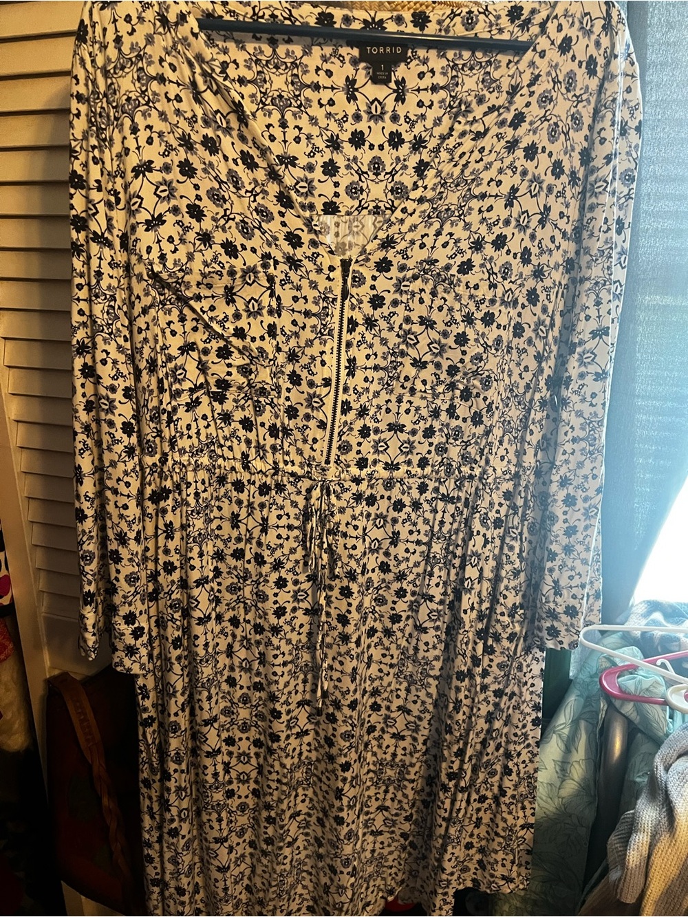 Torrid Blue Floral Zip-Front Long Sleeve Dress